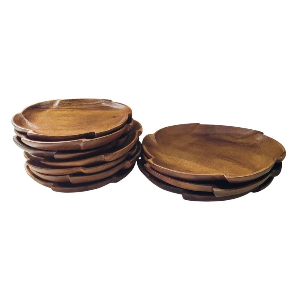 Handcrafted MCM Wood Decorative Serving Plates Set Of 10 Rustic Kitchen Dining A